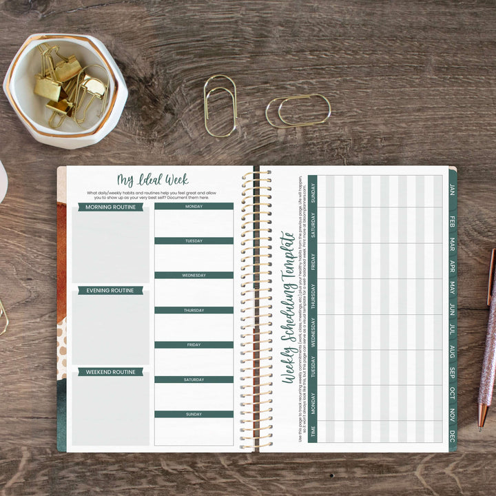 2025 Soft Cover Planner, 5.5" x 8.25", Earthy Abstract, Green
