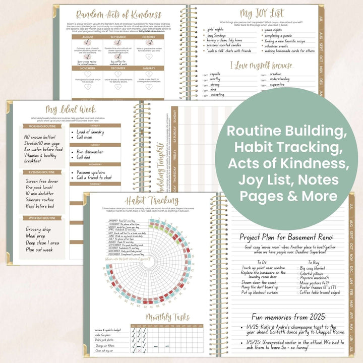 2025-26 Hard Cover Planner, 8.5" x 11", Green Linen