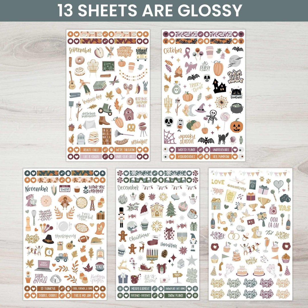 Planner Sticker Value Pack, Monthly Celebrations, Cool Tones