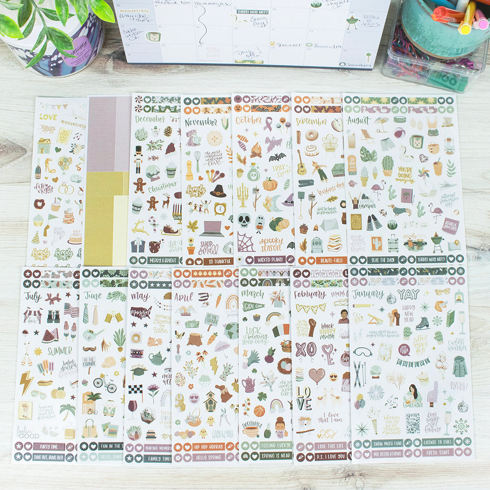 Planner Sticker Value Pack, Monthly Celebrations, Cool Tones