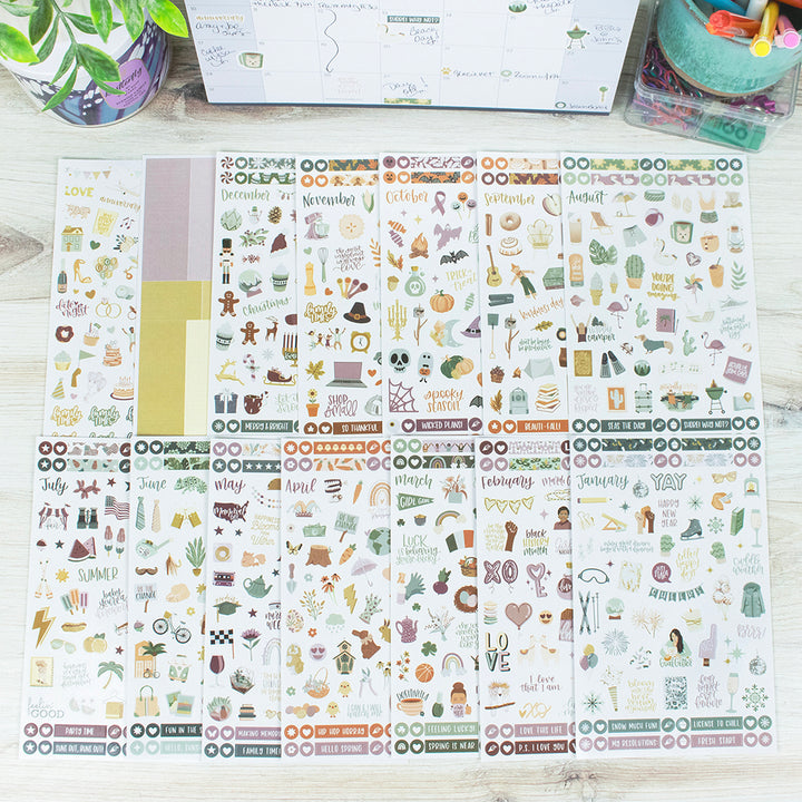 Planner Sticker Value Pack, Monthly Celebrations, Cool Tones