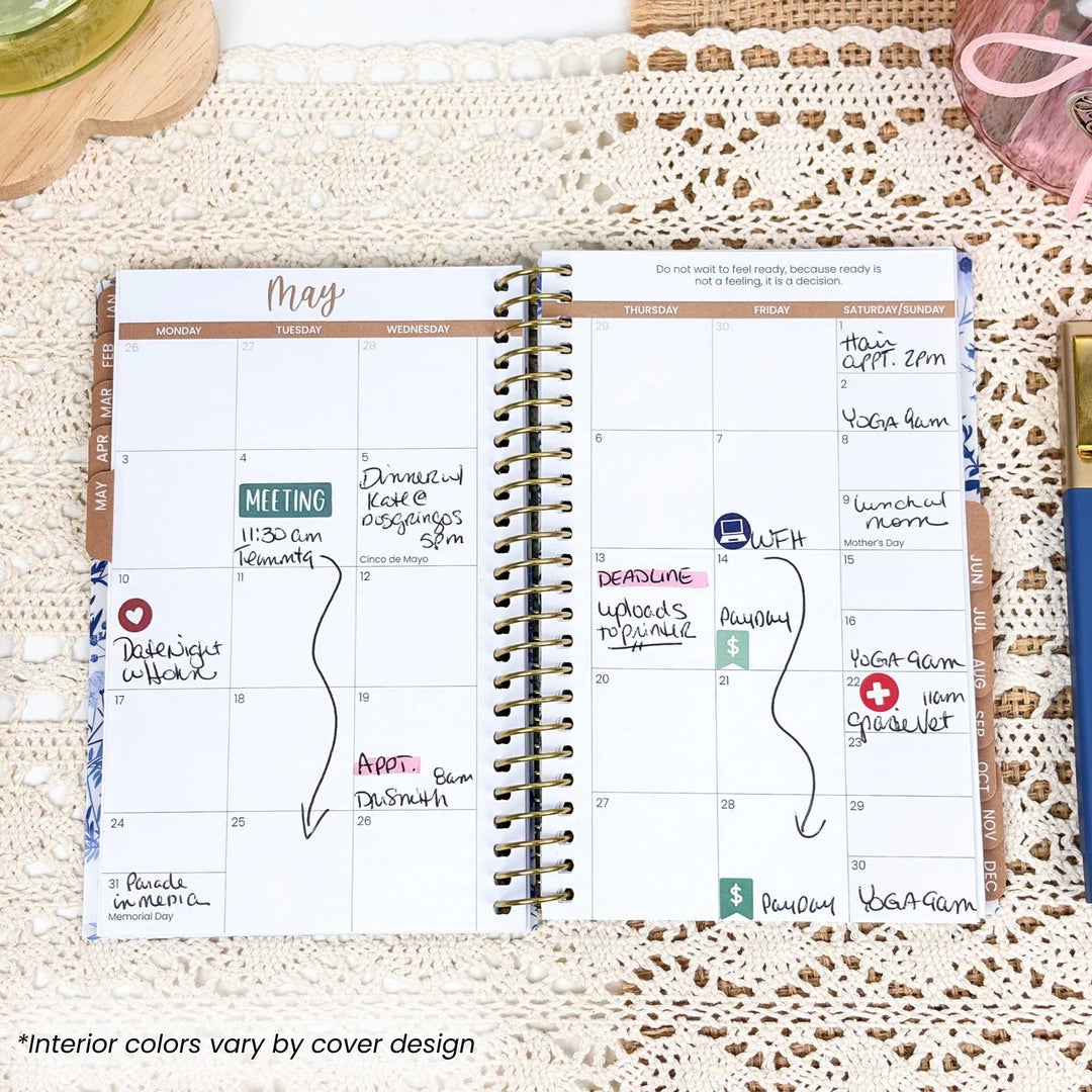 Weekly planner with handwritten notes on a textured surface