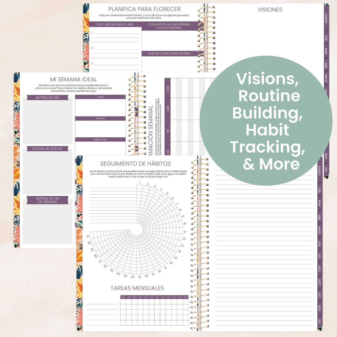 Undated Spanish Planner, Cheerful Garden
