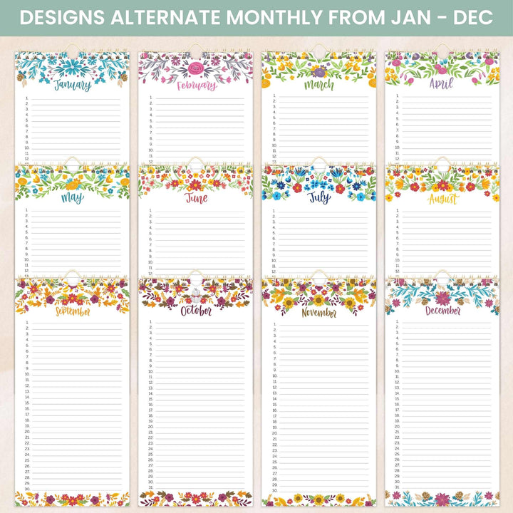 Perpetual Calendar, 5" x 10", Seasonal Florals