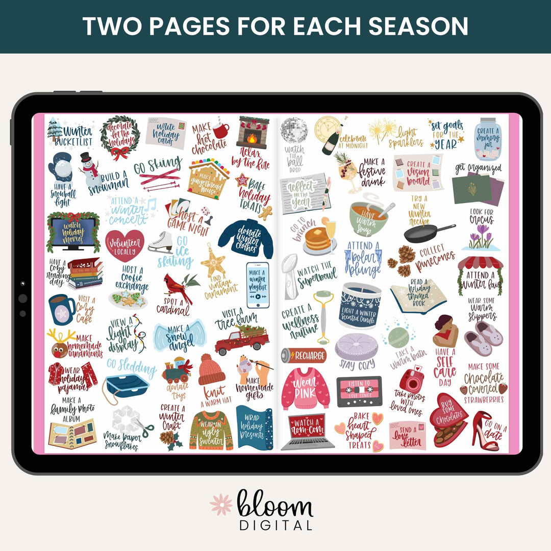 Digital Planner Stickers, Seasonal Bucket Lists