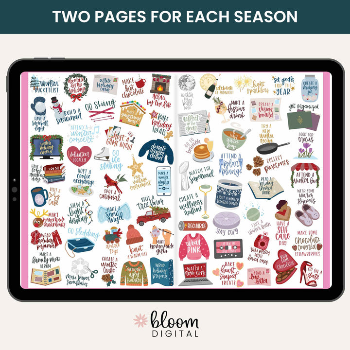 Digital Planner Stickers, Seasonal Bucket Lists