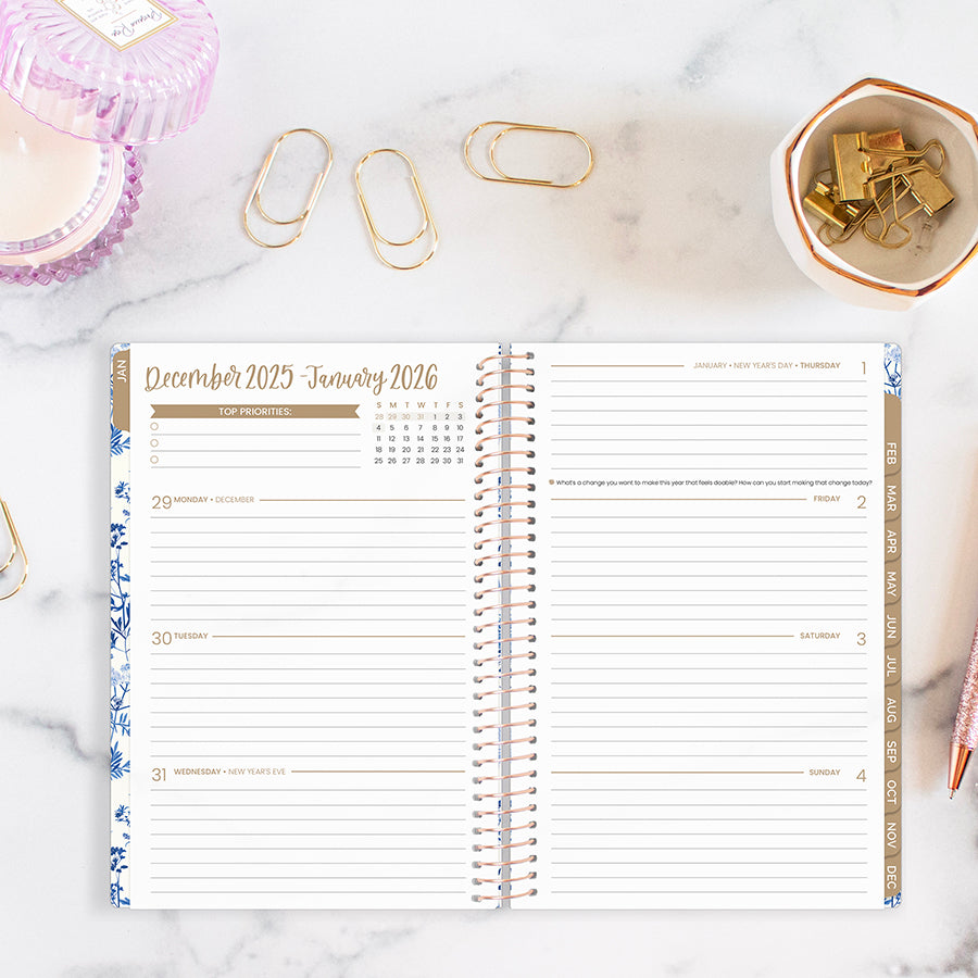 2026 Soft Cover Planner, 5.5" x 8.25", Blue & White Floral
