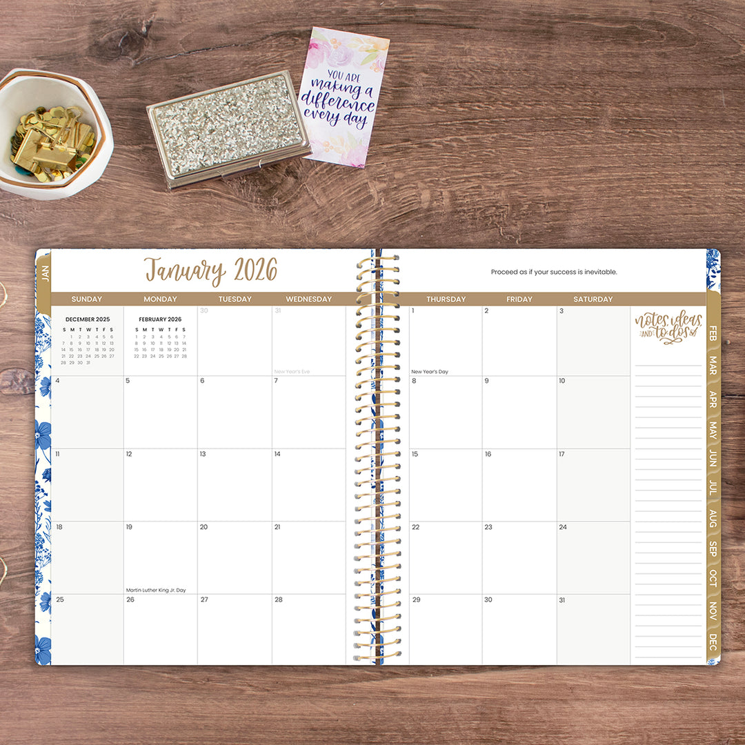 2026 Soft Cover Planner, 8.5" x 11", Blue & White Floral