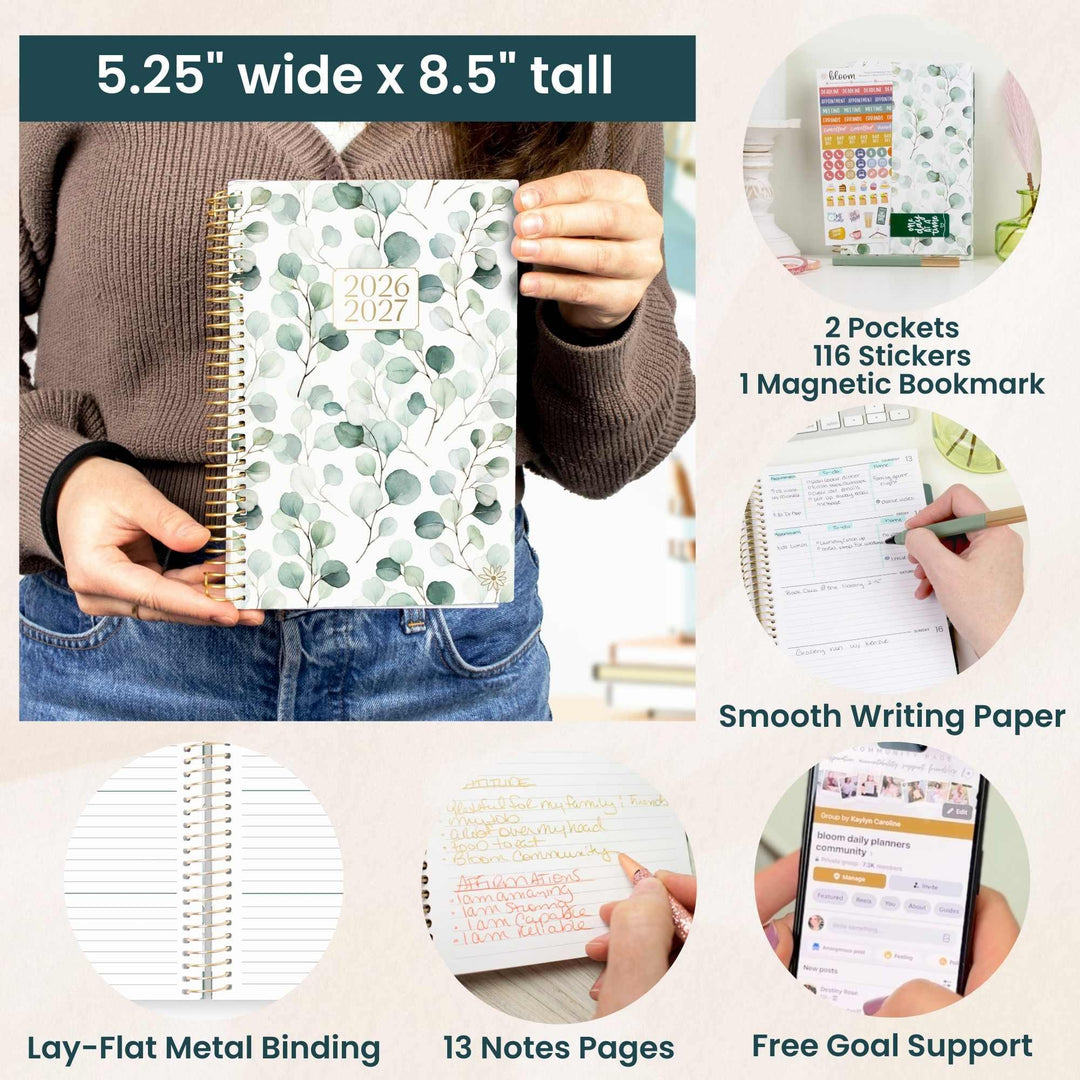 2026-27 Soft Cover Planner, 5.5" x 8.25" | Boho Greenery - bloom daily planners