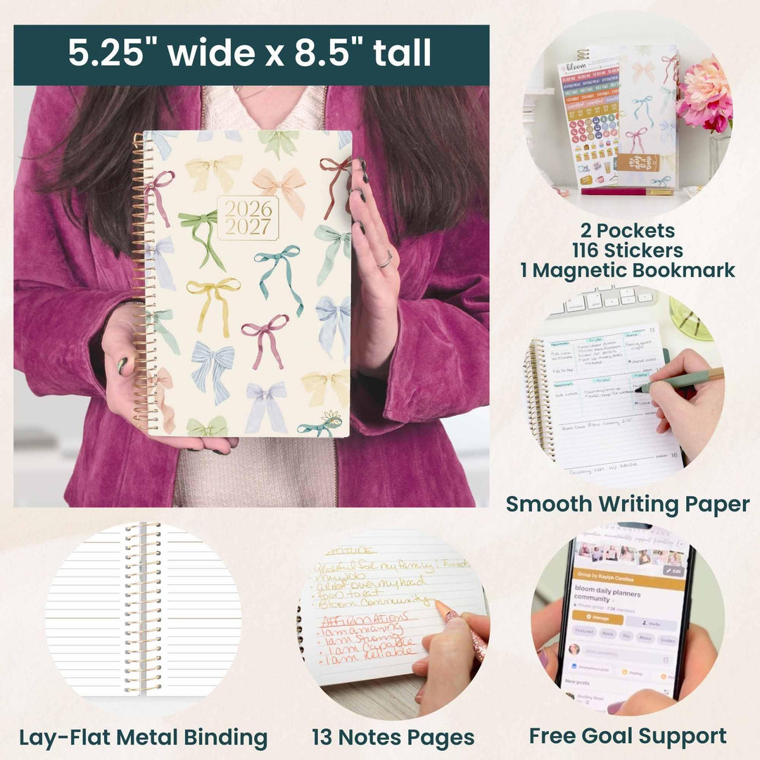 2026-27 Soft Cover Planner, 5.5" x 8.25" | Bows - bloom daily planners