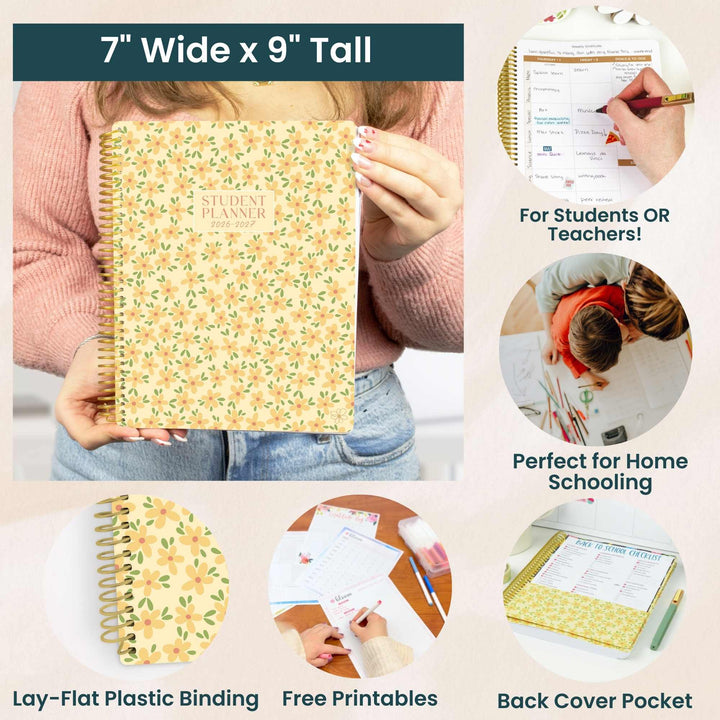 2026–27 Daisy Column Academic Planner, 7" x 9" | Butter Yellow Daisies - bloom daily planners