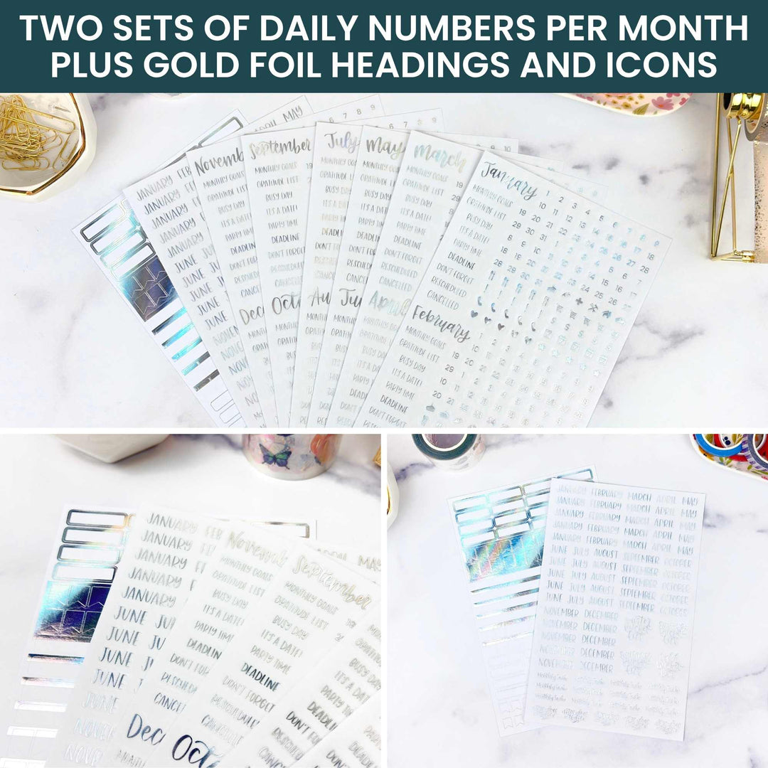 Planner Stickers | Calendar Essentials | Iridescent Foil on Clear - bloom daily planners