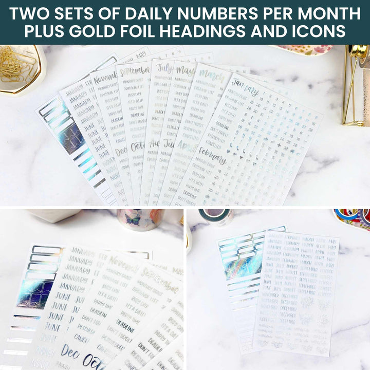 Planner Stickers | Calendar Essentials | Iridescent Foil on Clear - bloom daily planners