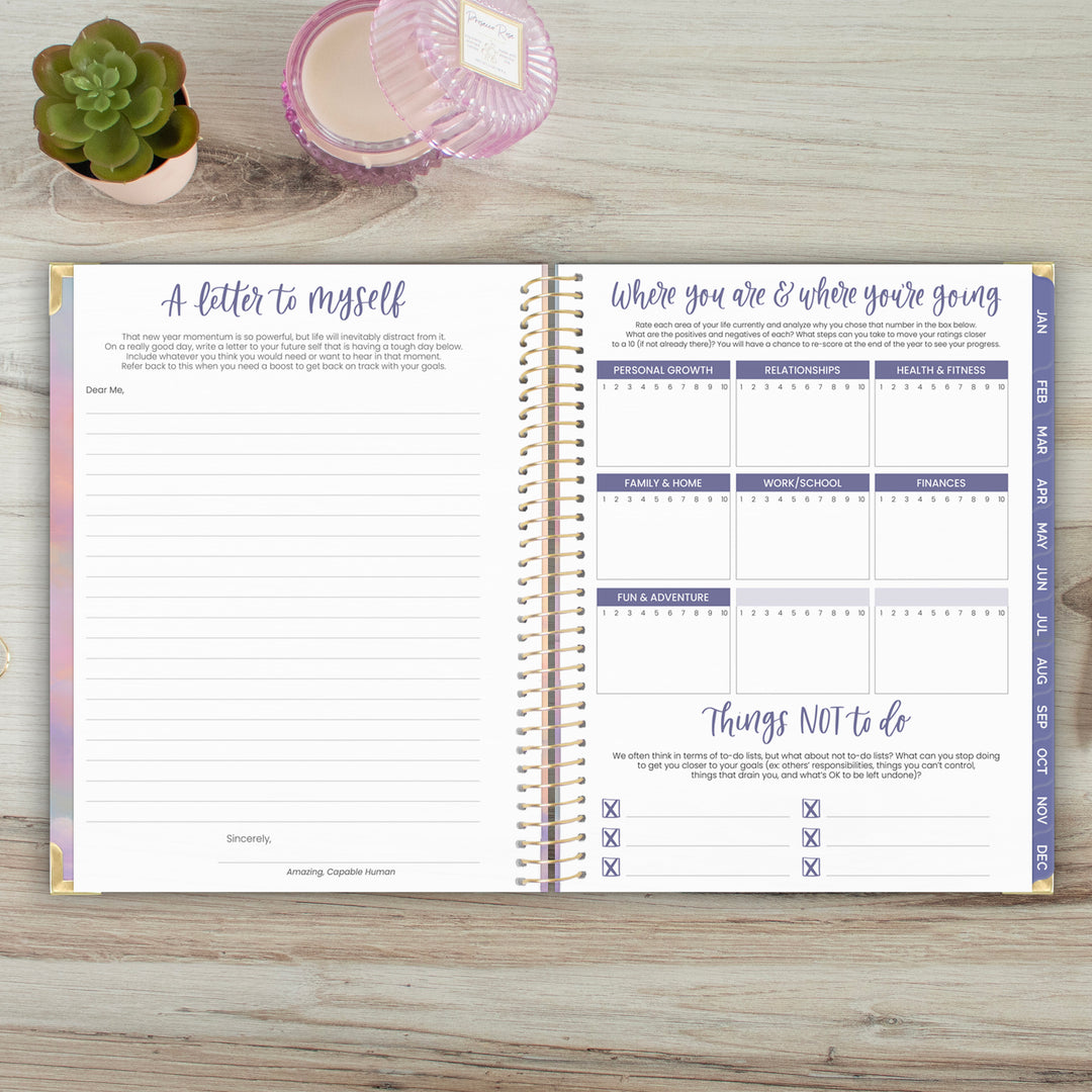 2025 Hard Cover Planner, 8.5" x 11", Cotton Candy Clouds