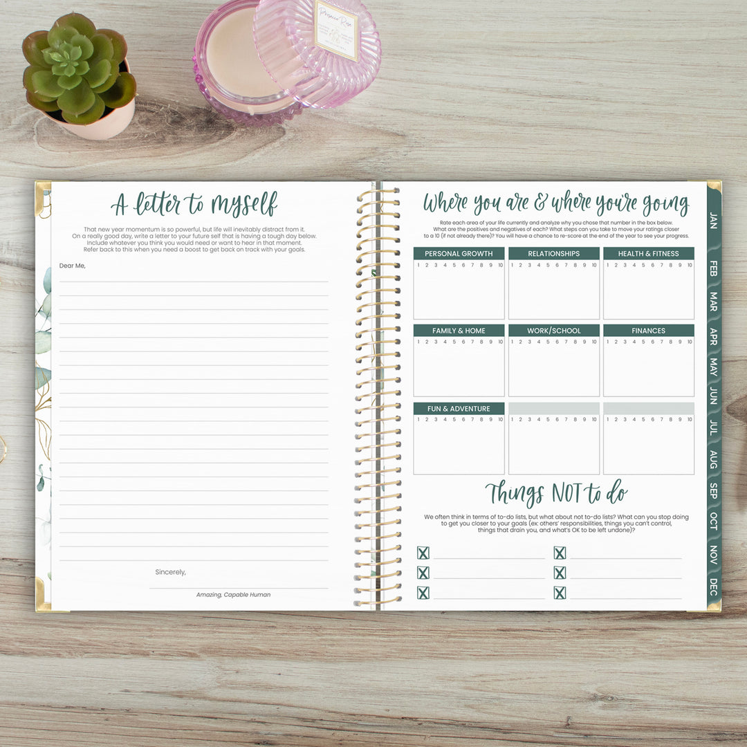 2025 Hard Cover Planner, 8.5" x 11", Eucalyptus, White