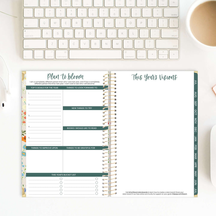 2025-26 Hard Cover Planner, 5.5" x 8.25", Garden Party, Beige