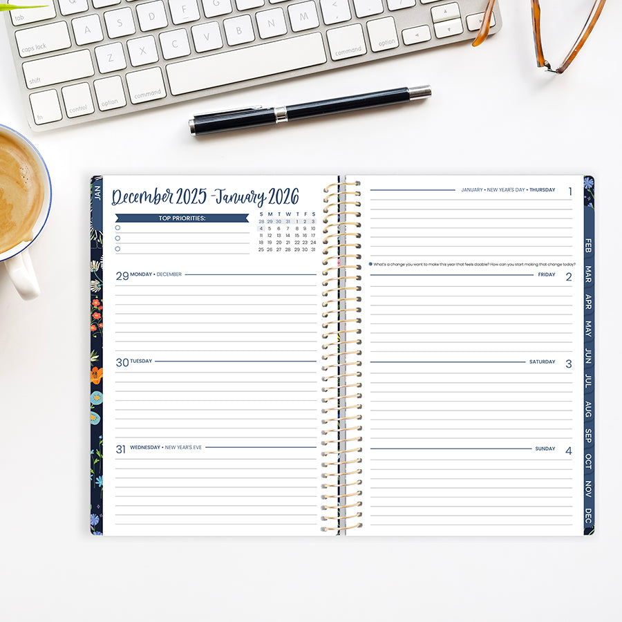 2026 Soft Cover Planner, 5.5" x 8.25", Garden Party, Navy