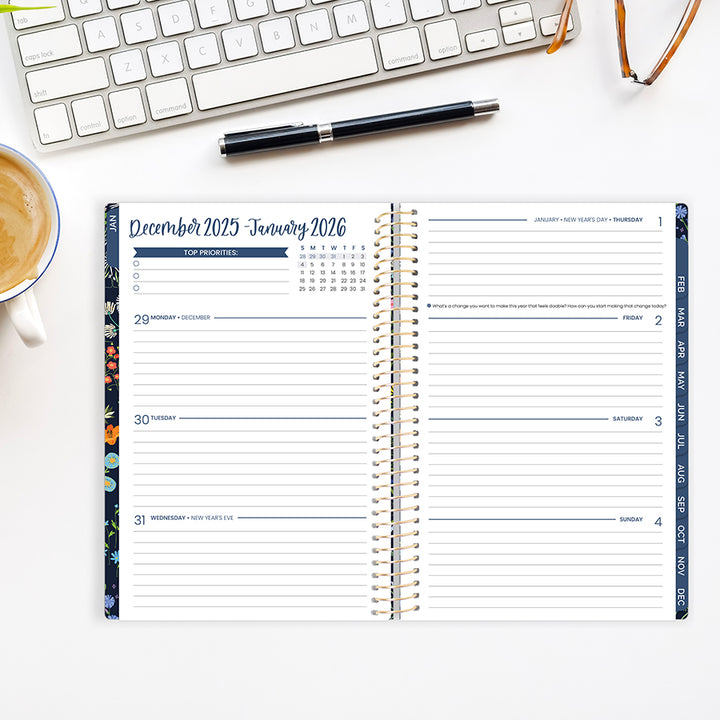 2026 Soft Cover Planner, 5.5" x 8.25", Garden Party, Navy
