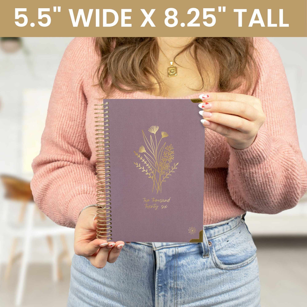 2026 Hard Cover Planner, 5.5" x 8.25", Linen, Purple