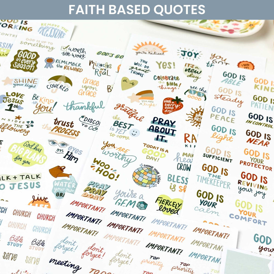 A close up of the faith based handlettered quotes like Pray About It.