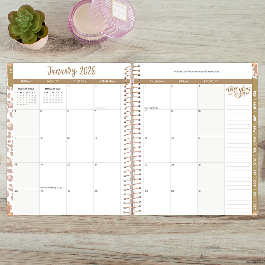2026 Hard Cover Planner, 8.5" x 11", Tan Leopard