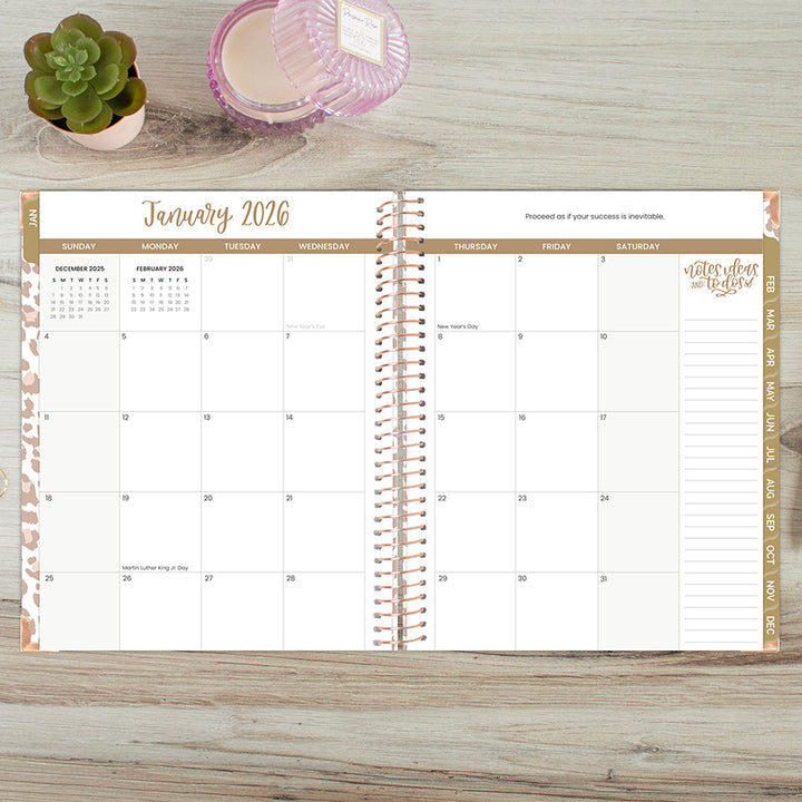 2026 Hard Cover Planner, 8.5" x 11", Tan Leopard