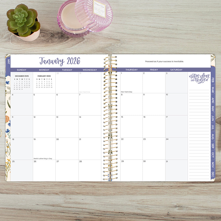2026 Hard Cover Planner, 8.5" x 11", Whimsical Wildflowers