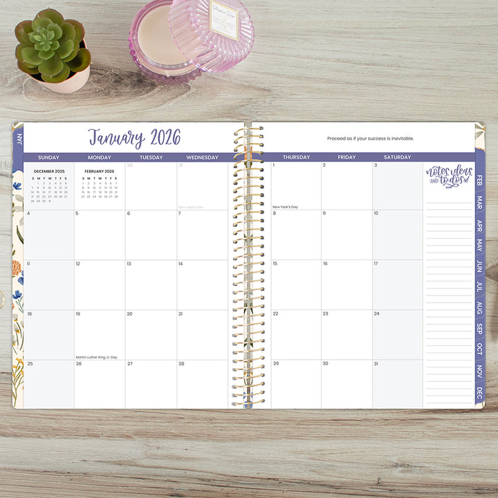 2026 Hard Cover Planner, 8.5" x 11", Whimsical Wildflowers