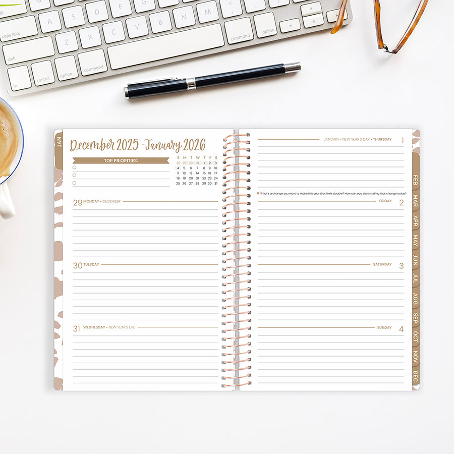 2026 Soft Cover Planner, 5.5" x 8.25", Tan Leopard