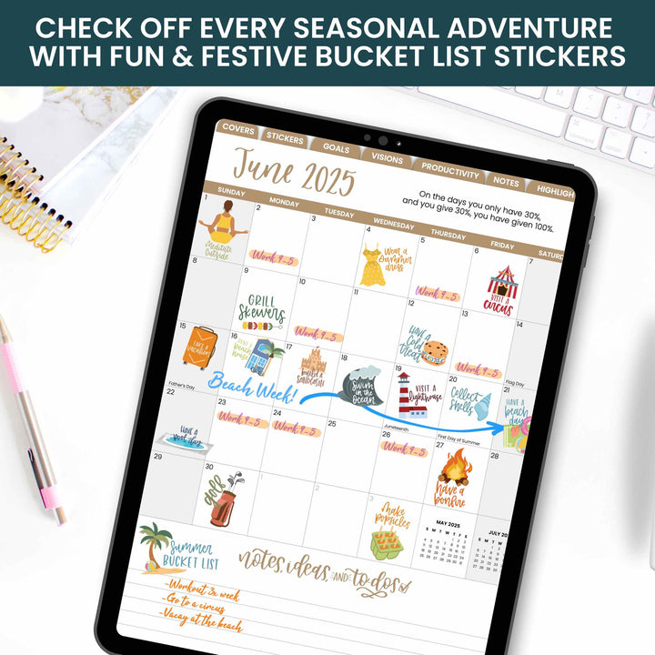 Digital Planner Stickers, Seasonal Bucket Lists