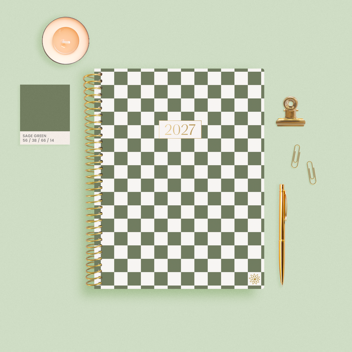 2027 Soft Cover Planner, 8.5" x 11" | Checkered | Sage Green - bloom daily planners