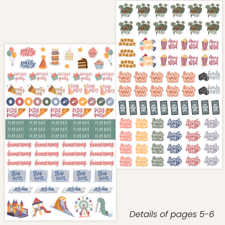 Collection of planner stickers on a white background