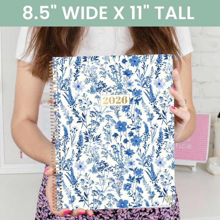 2026 Soft Cover Planner, 8.5" x 11", Blue & White Floral