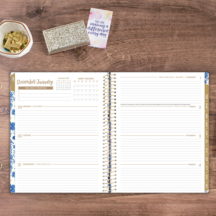 2026 Soft Cover Planner, 8.5" x 11", Blue & White Floral