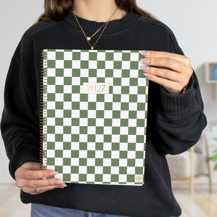 2027 Soft Cover Planner, 8.5" x 11" | Checkered | Sage Green - bloom daily planners