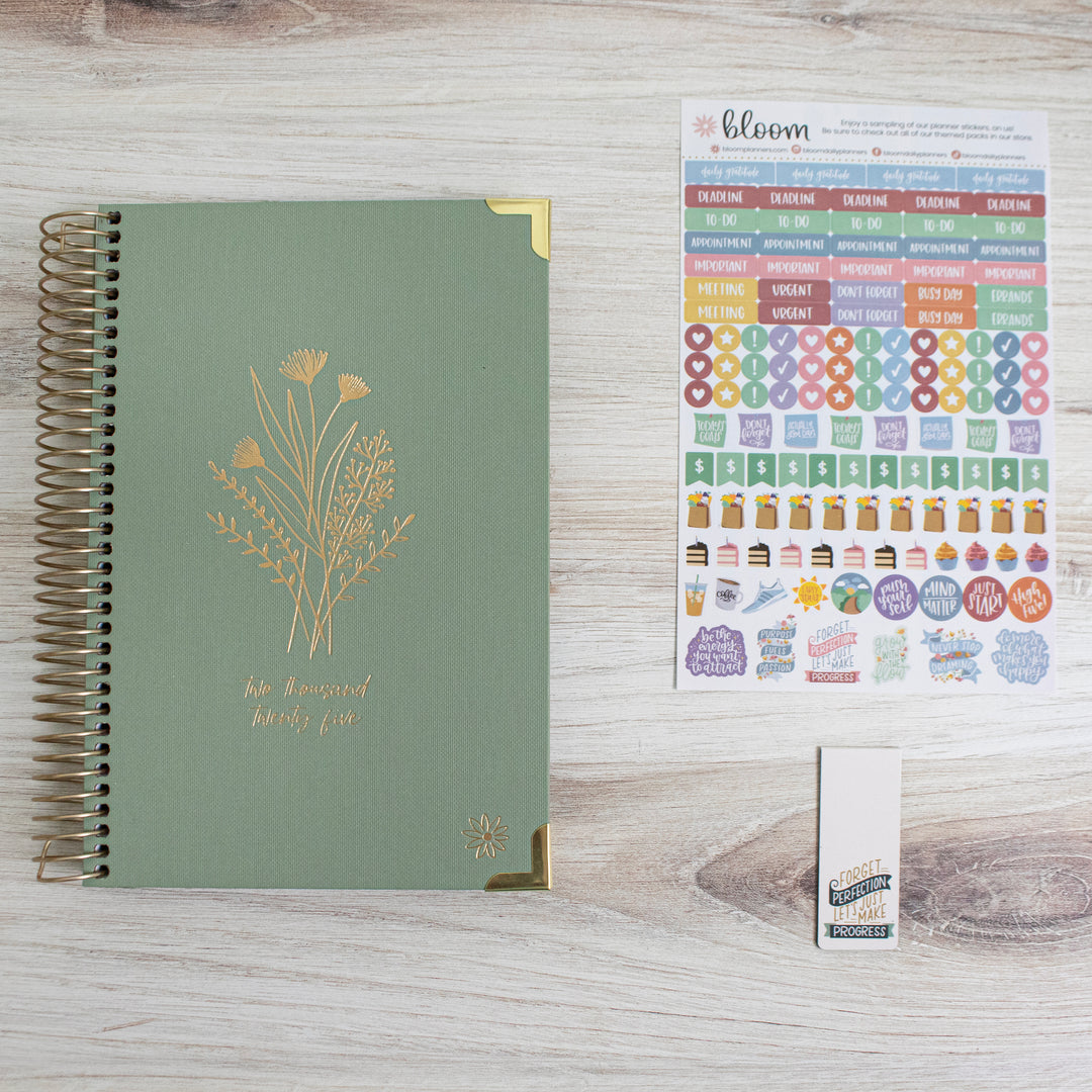 2025 Hard Cover Planner, 5.5" x 8.25", Green Linen