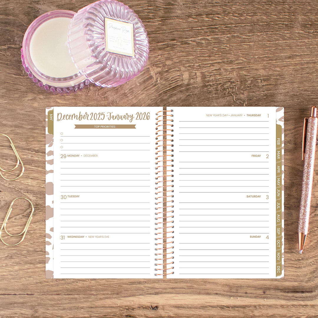 2026 Soft Cover Planner, 4" x 6", Tan Leopard