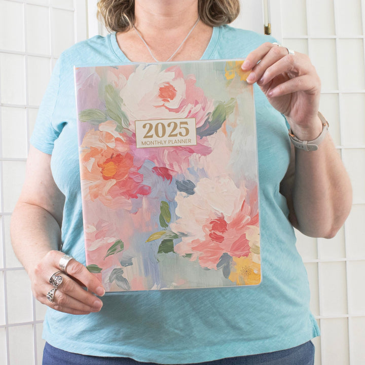 2025 Monthly Planner, 9" x 12", Painted Peonies