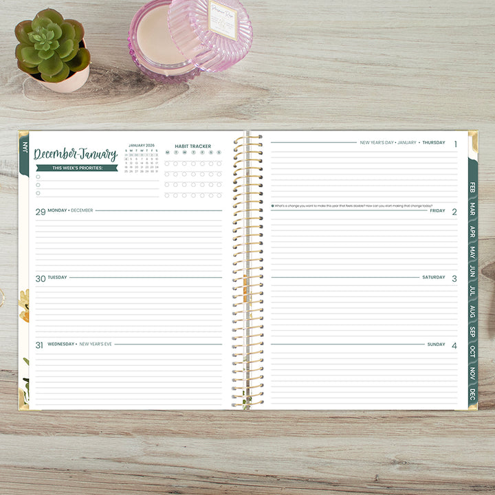 2026 Hard Cover Planner, 8.5" x 11", Beige Bouquet