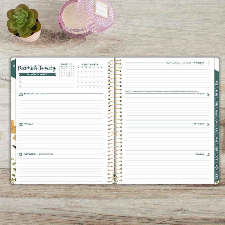 2026 Soft Cover Planner, 8.5" x 11", Beige Bouquet