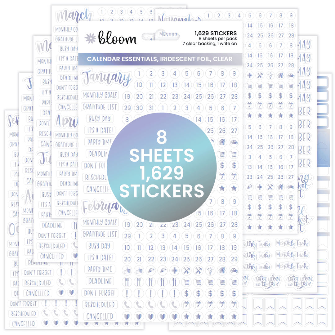 Planner Stickers | Calendar Essentials | Iridescent Foil on Clear - bloom daily planners