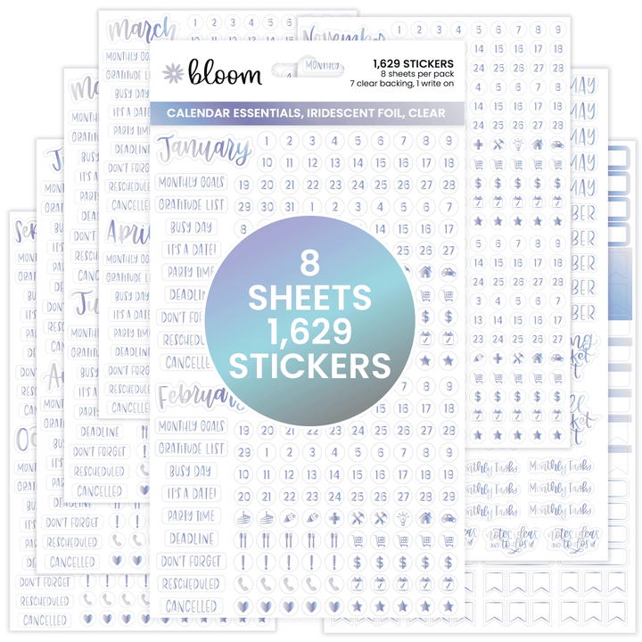 Planner Stickers | Calendar Essentials | Iridescent Foil on Clear - bloom daily planners