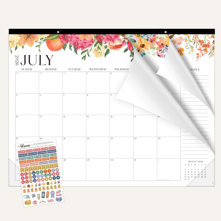 2026–27 Academic Desk & Wall Calendar, 16" x 21" | Seasaonal Florals