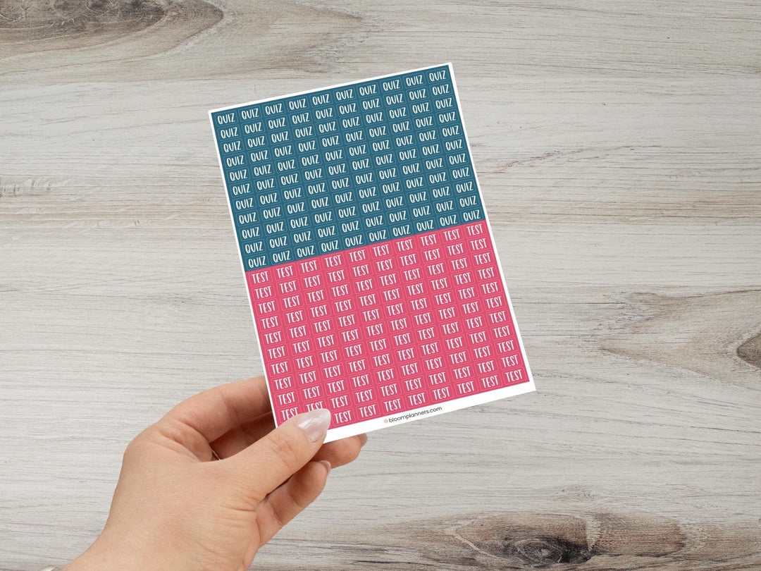 Quiz and Test Planner Stickers – Student Quiz and Test Reminder Sticker Sheet – Weekly Planning – Physical Matte Stickers - 220/Sheet