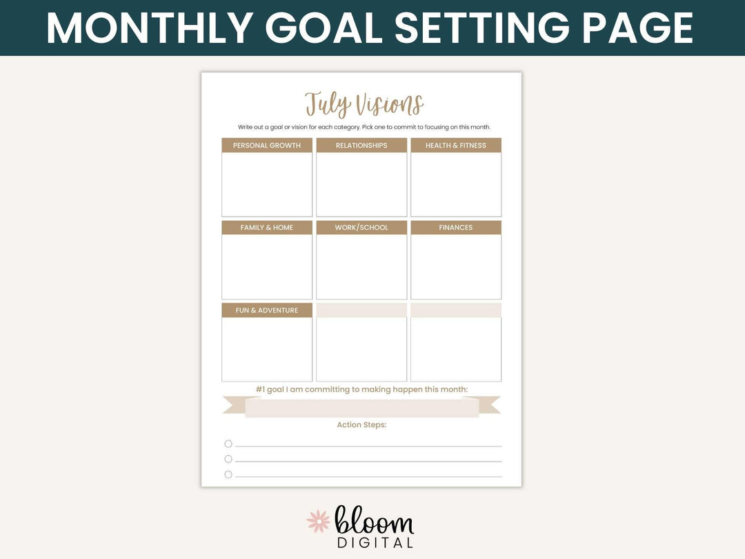 2026-27 8.5" x 11" Printable Vision Planner | Goal and Productivity Planner| Instant PDF Download