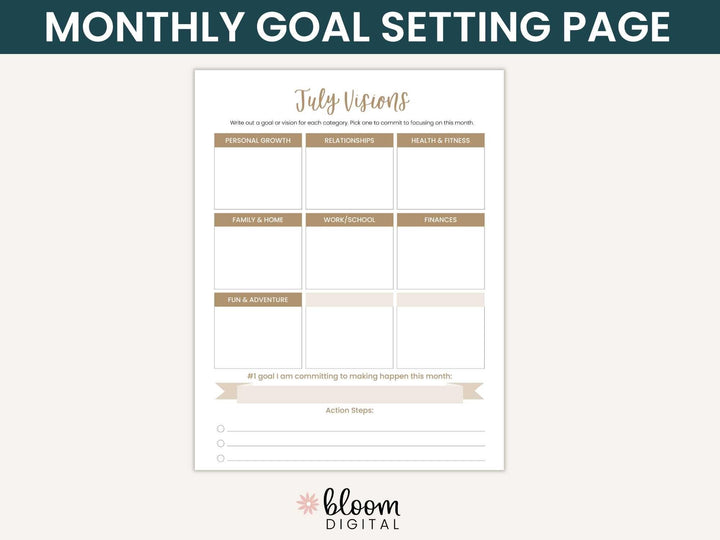 2026-27 8.5" x 11" Printable Vision Planner | Goal and Productivity Planner| Instant PDF Download
