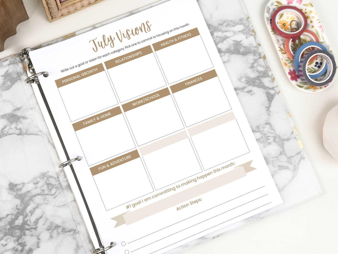 2026-27 8.5" x 11" Printable Vision Planner | Goal and Productivity Planner| Instant PDF Download