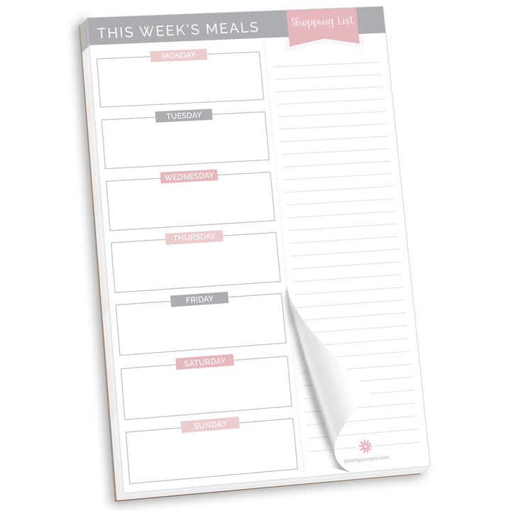 Planning Pad, 6" x 9", Meal Planning Pad with Magnets, Pink & Grey