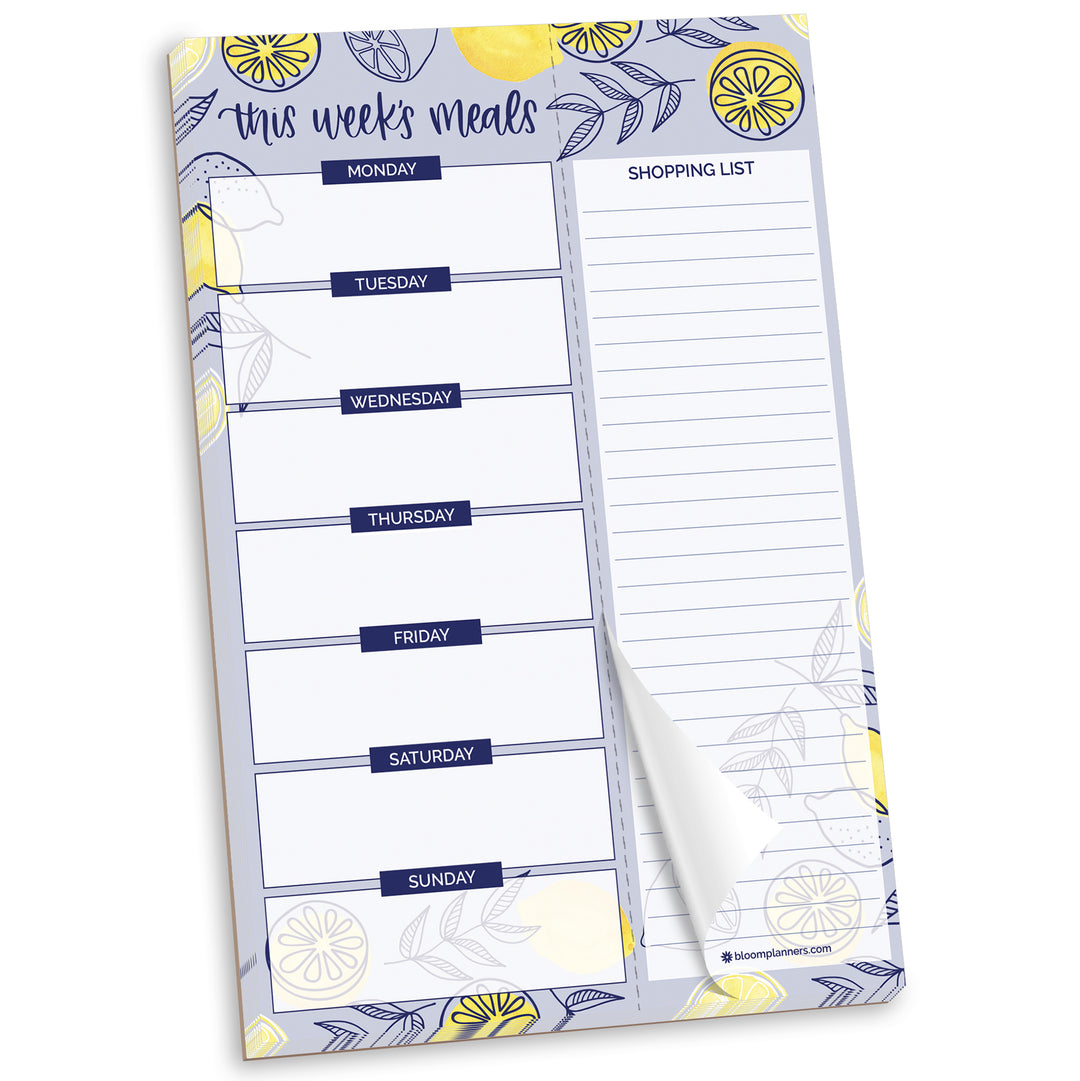 Planning Pad, 6" x 9", Meal Planning Pad with Magnets, Blue Lemons