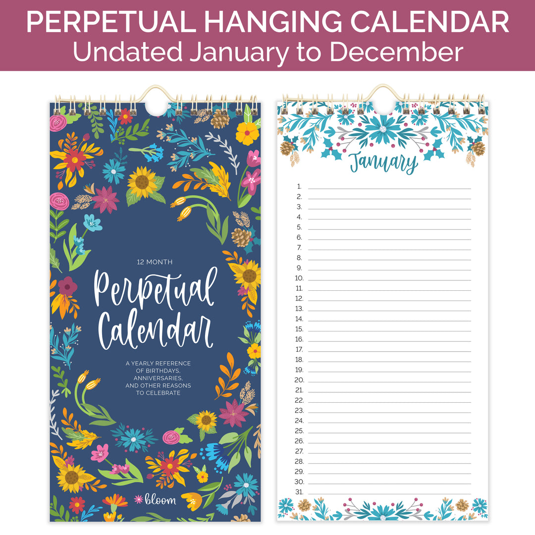 Perpetual Calendar, 5" x 10", Seasonal Florals